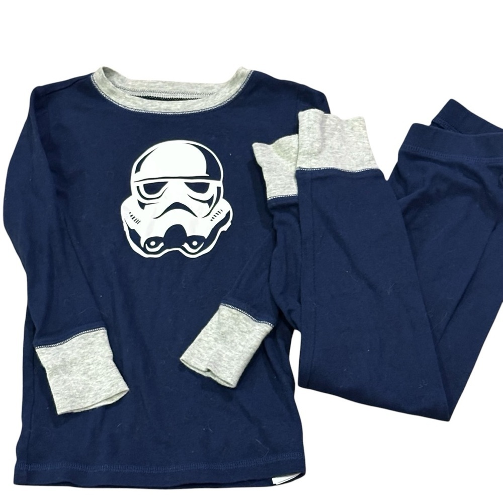 GAP x Star Wars BOYS Storm Trooper Pajama Set Sz 6 EUC Organic Cotton Blue/White